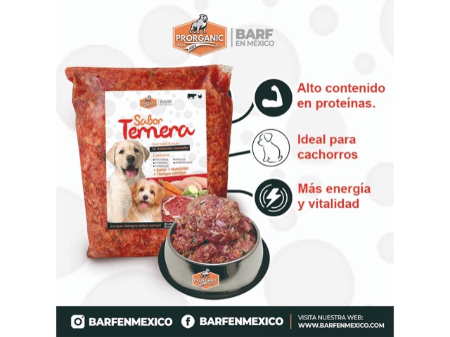 Dieta Ternera BARF PRORGANIC: res y pollo, empacada al vacío